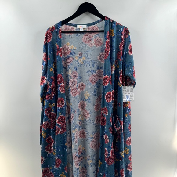 LuLaRoe Sweaters - LuLaRoe Sarah Blue & Pink Floral Long Cardigan Size XL NWT Duster